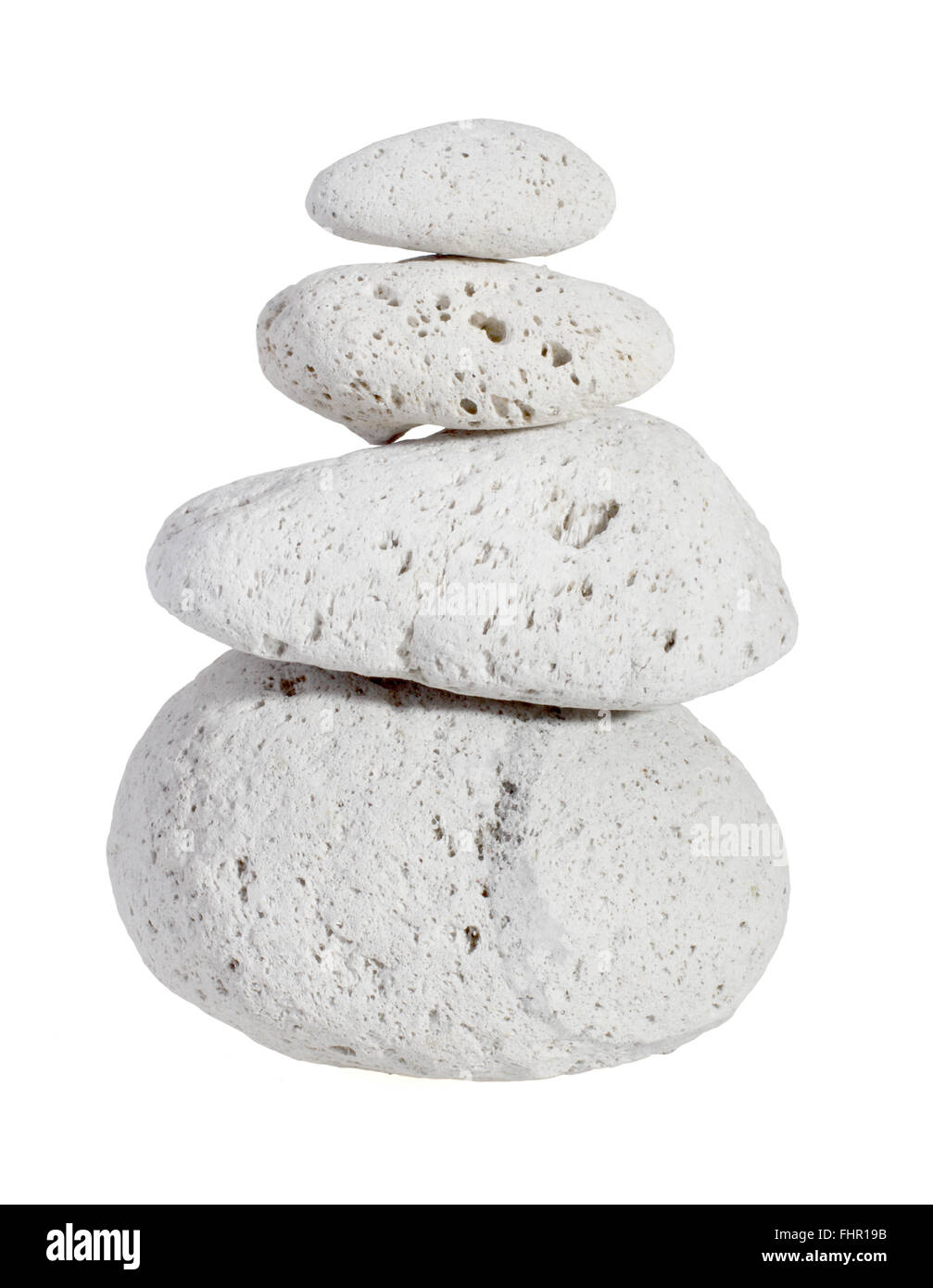 Pile de quatre des pierres ponces isolé sur fond blanc. Banque D'Images