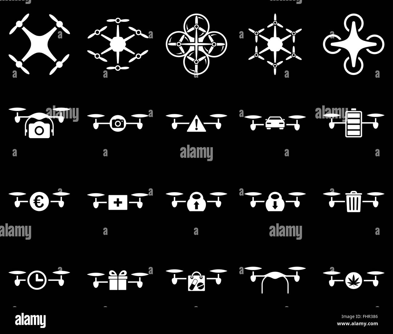 Drone quadcopter Air et icônes d'outils Banque D'Images