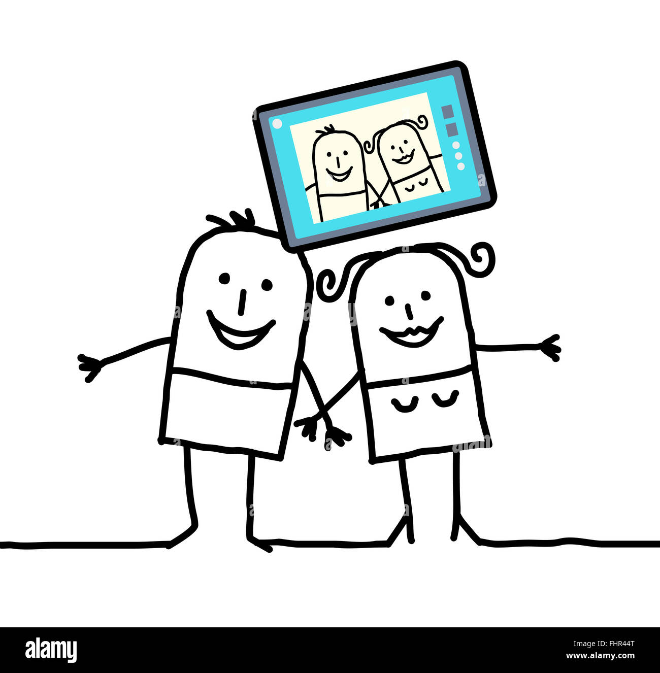 Cartoon couple envoi d'une photo d'eux-mêmes Banque D'Images