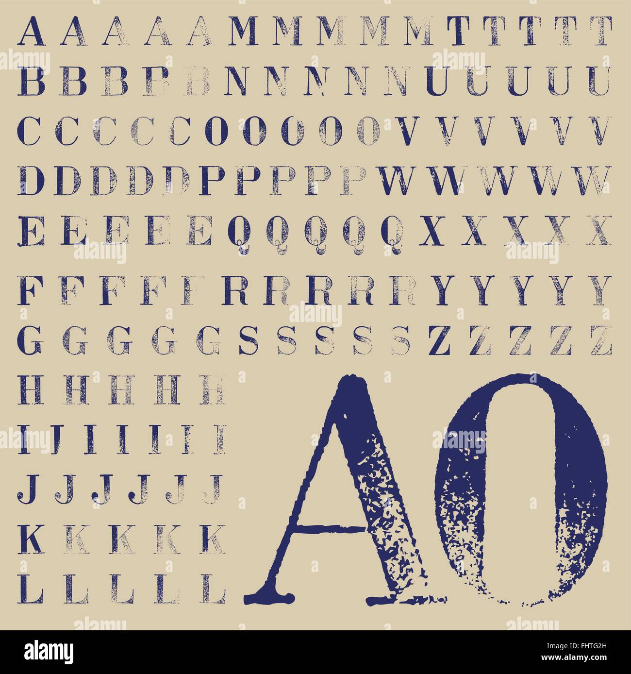 Jeu de caractères Bodoni de tampon en caoutchouc, au moins cinq solutions pour chacun Illustration de Vecteur