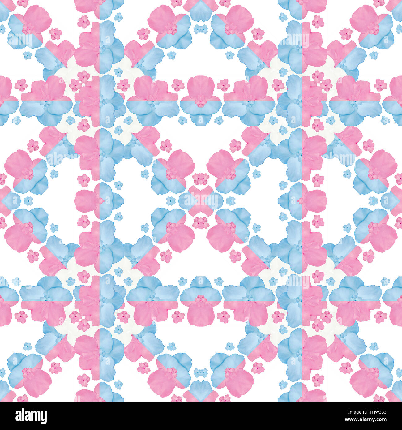 Motif fleurs stylisées décoratives contrôle géométrique seamless pattern design dans des tons rouge et bleu pastel. Banque D'Images