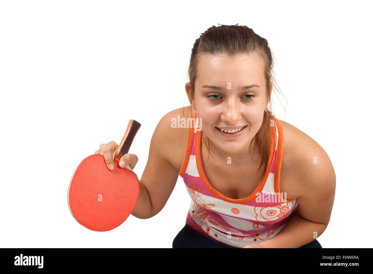 Jeune fille joue au ping-pong Banque D'Images