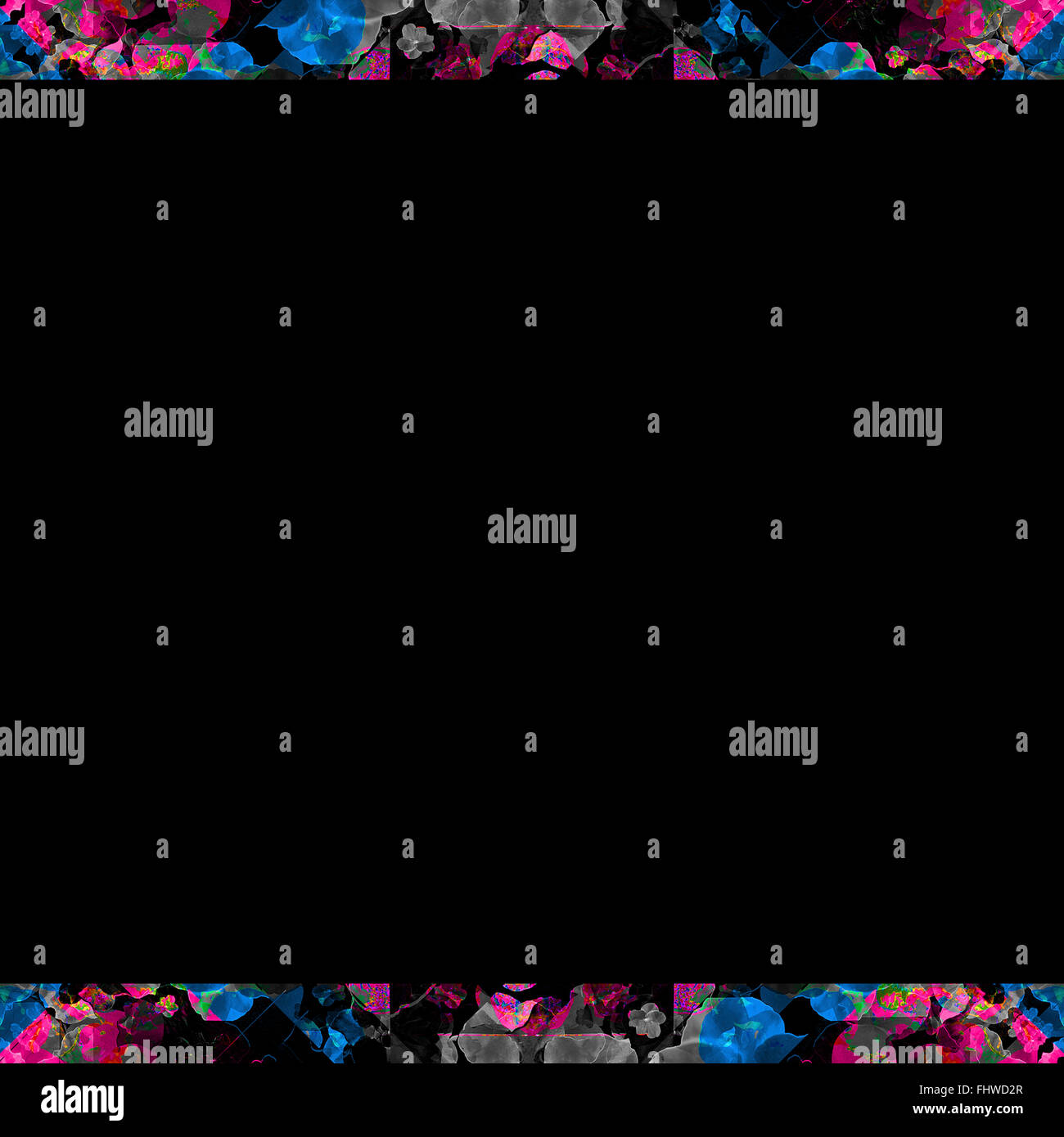 Fond noir avec des motifs géométriques décoratifs collage frontières mosaïque en couleurs mélangées Banque D'Images