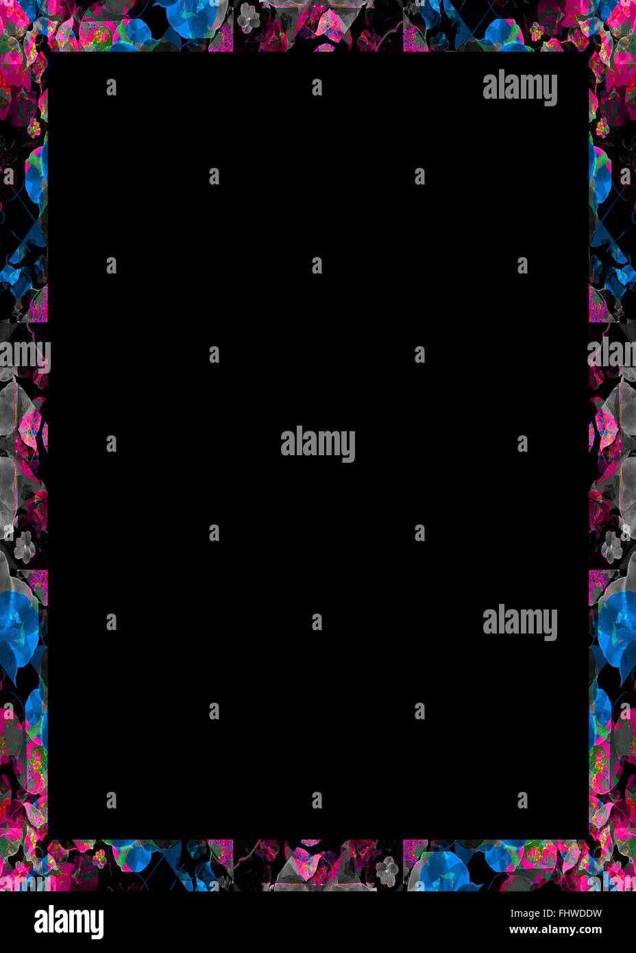 Fond noir avec des motifs géométriques décoratifs collage frontières mosaïque en couleurs mélangées Banque D'Images