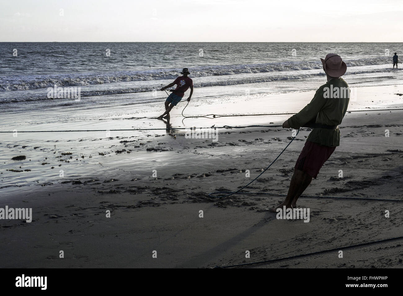 La pêche de crevettes et de sardines avec network Banque D'Images