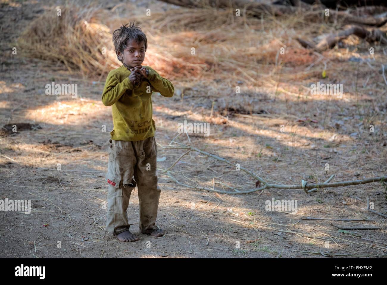 Jeune garçon dans les zones rurales du Rajasthan, Inde Banque D'Images