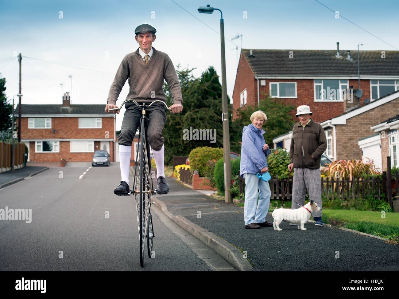 Le Penny Farthing enthusiast Dave Preece de Worcester UK Banque D'Images