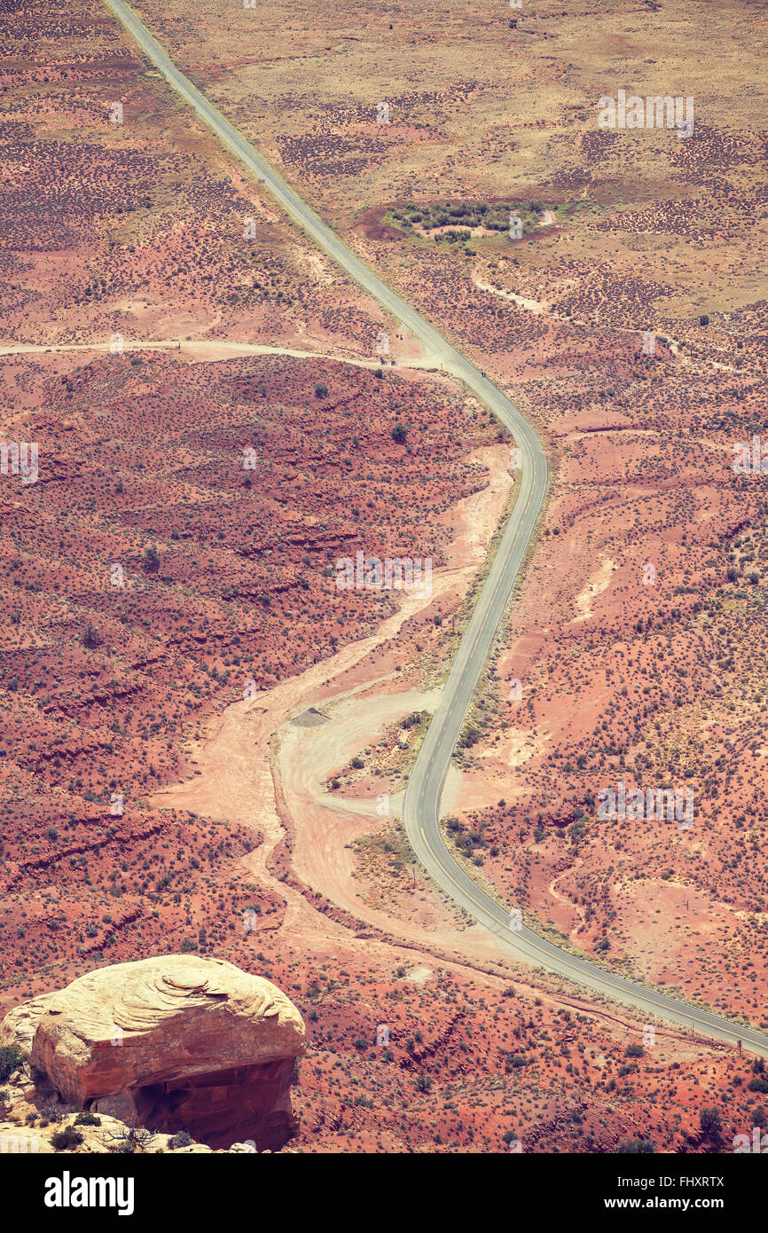 Tons vintage photo aérienne de route du désert, Utah, USA. Banque D'Images