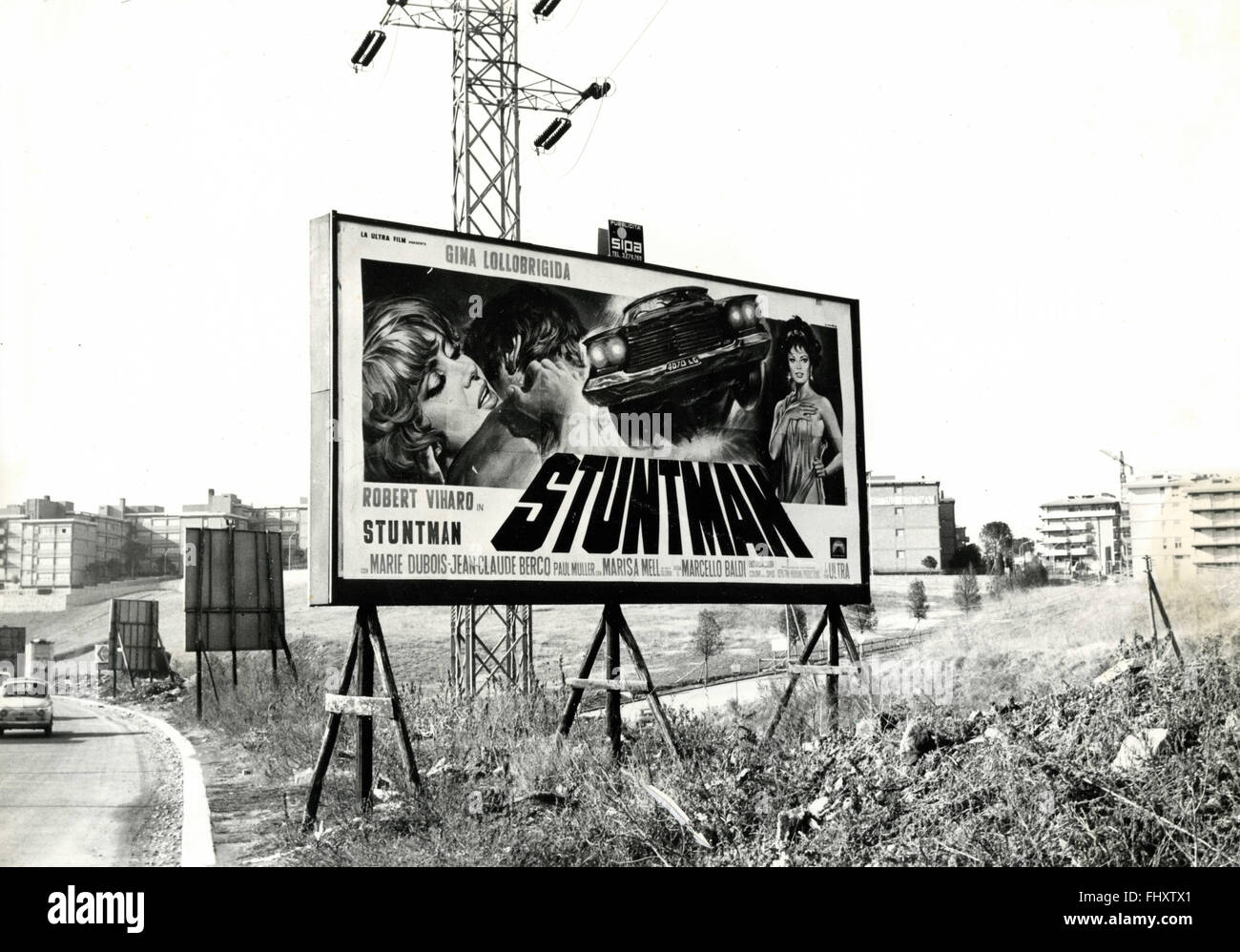 Panneaux publicitaires de Stuntman, avec Gina Lollobrigida, Rome, Italie Banque D'Images