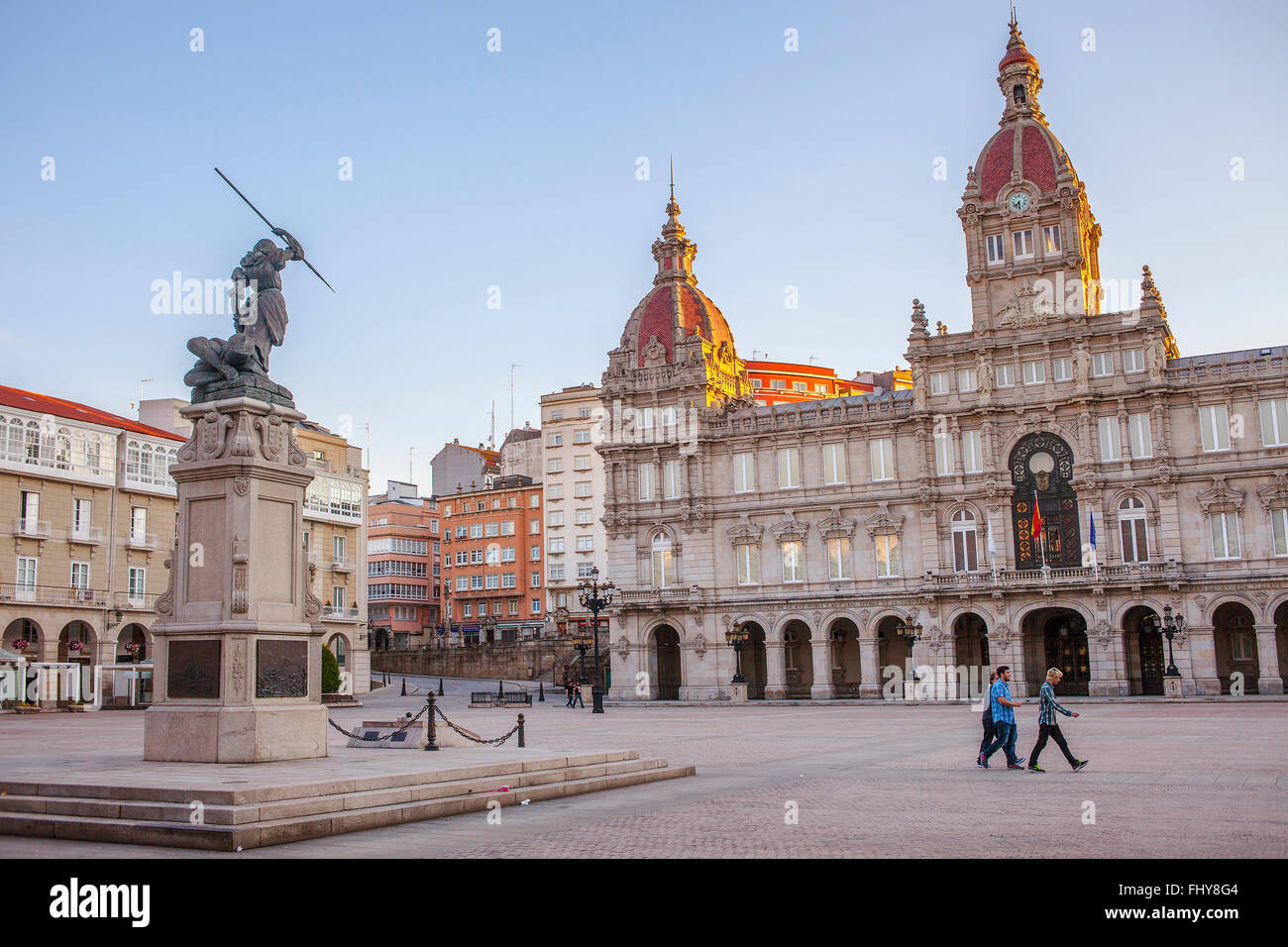L'hôtel de ville, la place de Maria Pita, ville de La Corogne, Galice, Espagne Banque D'Images