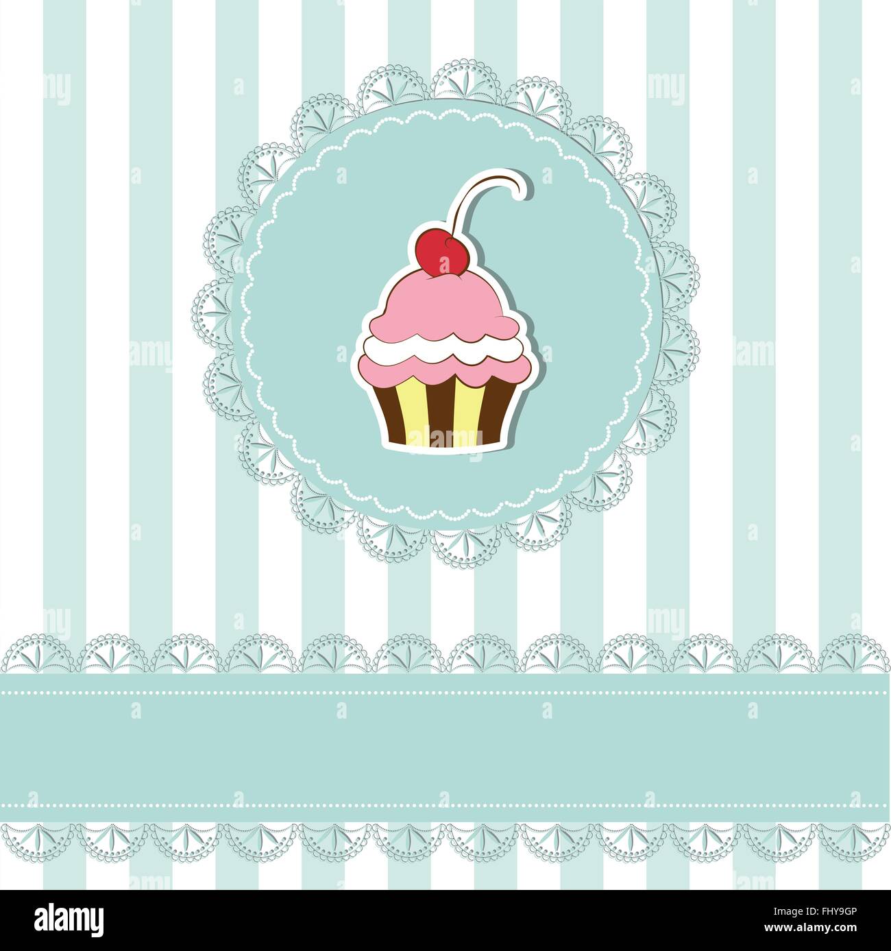 Coupon Tissu Illustration Pâtisserie Cupcake Cerise - Coton, 15x15 Cm, Rose, France