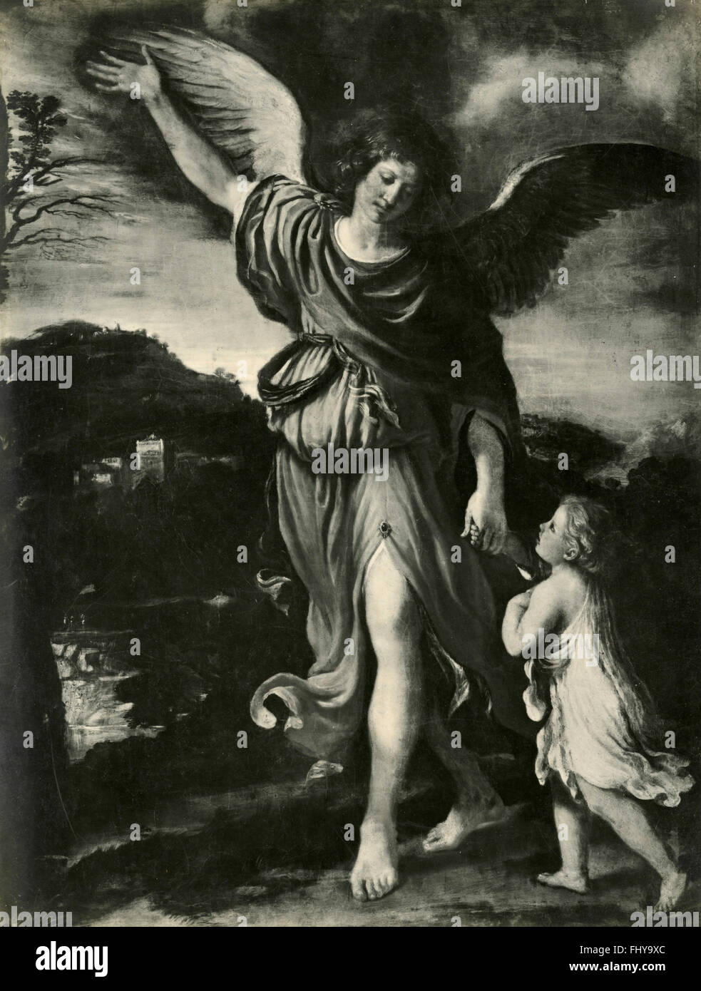Archange et Tobias, peinture par le Guerchin Banque D'Images