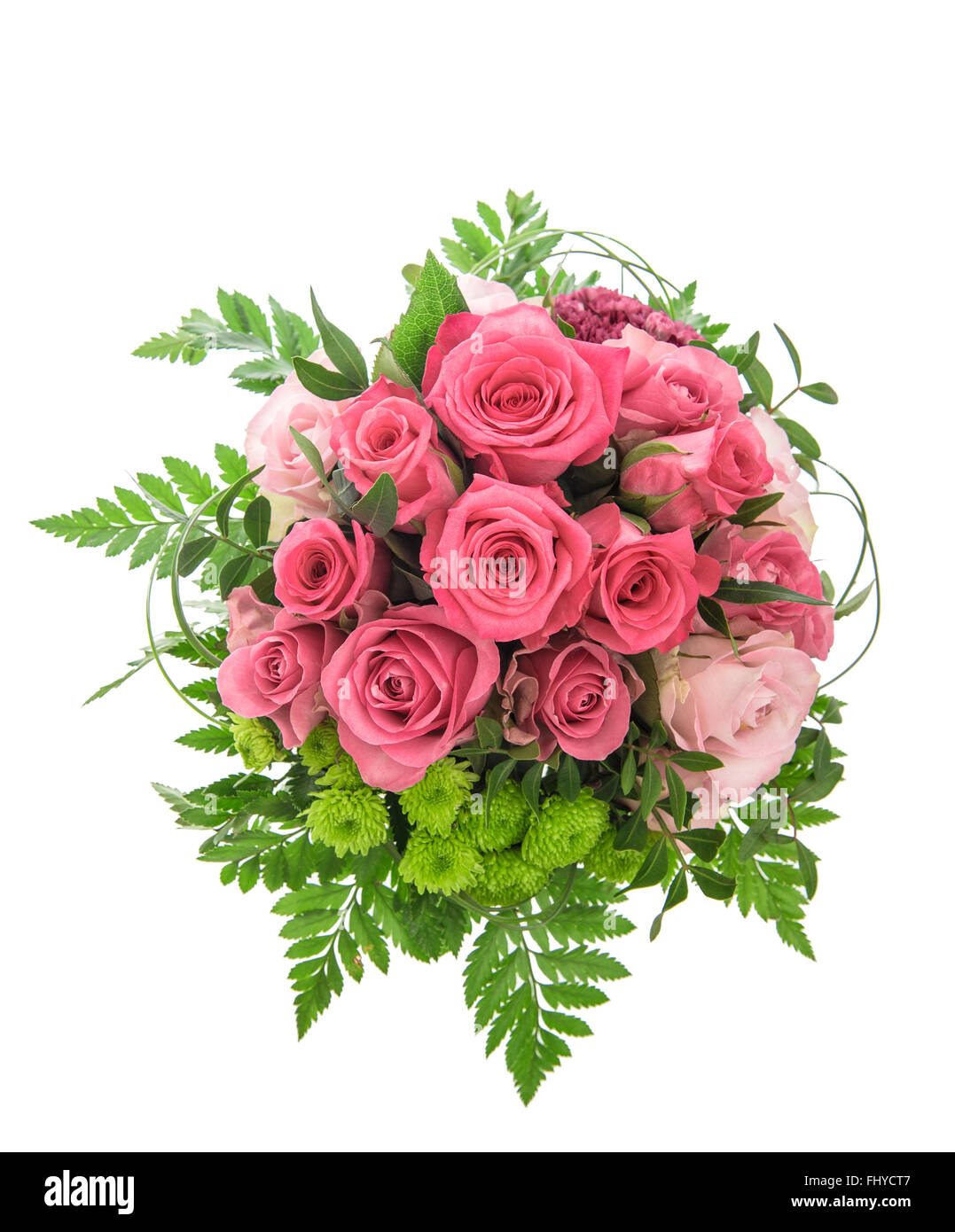 Bouquet de roses rose tendre sur fond blanc. Arrangement de fleurs Banque D'Images