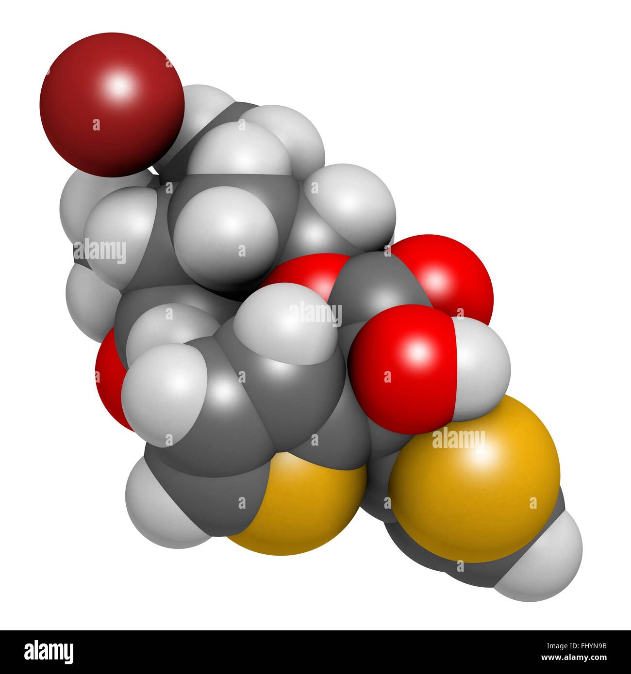 Bromure de tiotropium la bronchopneumopathie chronique obstructive (BPCO) molécule pharmaceutique Les atomes sont représentés comme des sphères et sont en couleur Banque D'Images