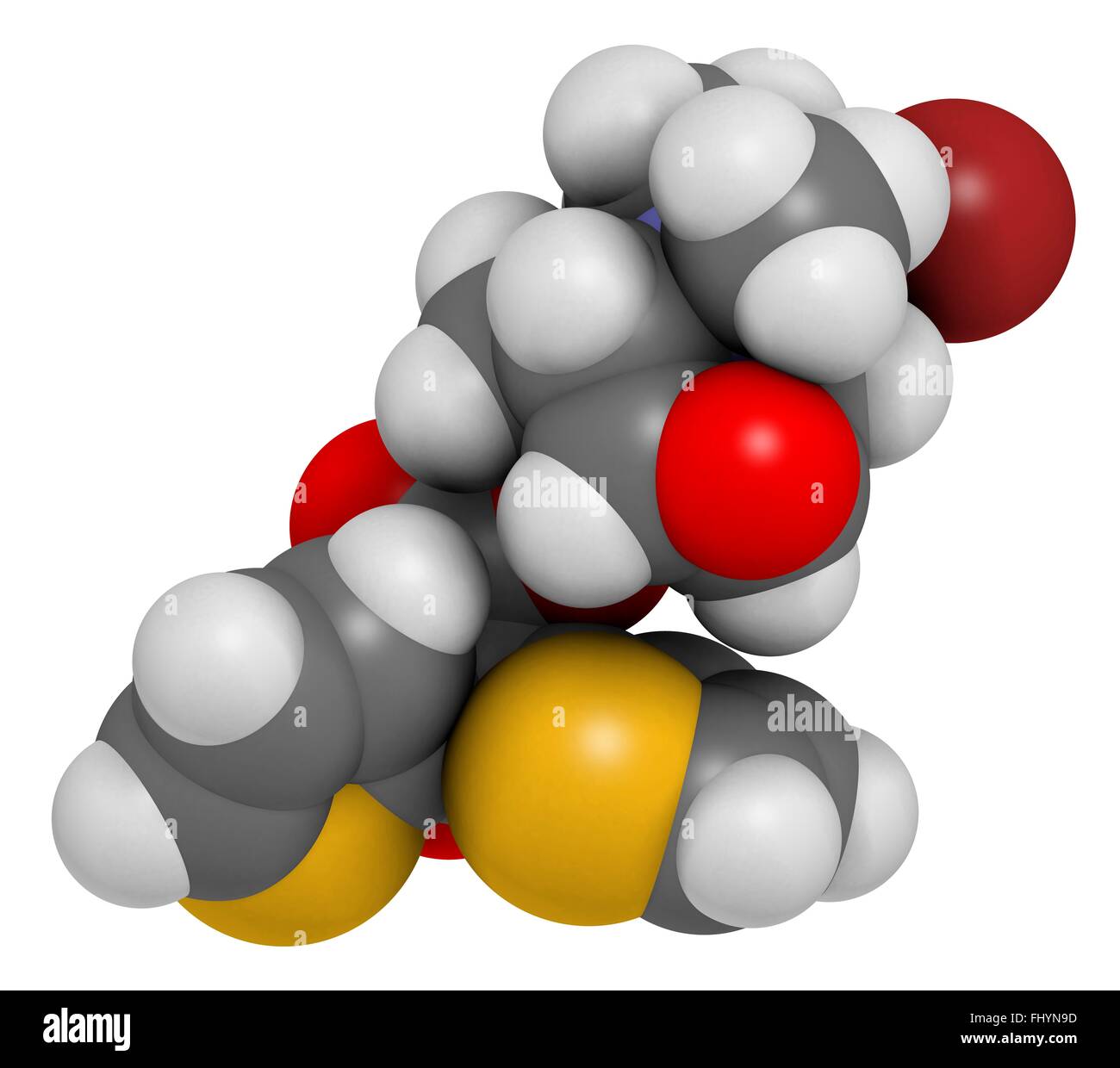 Bromure de tiotropium la bronchopneumopathie chronique obstructive (BPCO) molécule pharmaceutique Les atomes sont représentés comme des sphères et sont en couleur Banque D'Images