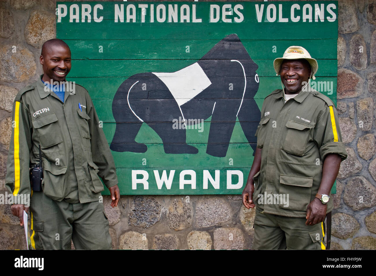 PARK RANGERS au Volcanoes National Park qui est l'accueil de la plus grande population de gorilles de montagne dans le monde - LE RWANDA, Banque D'Images