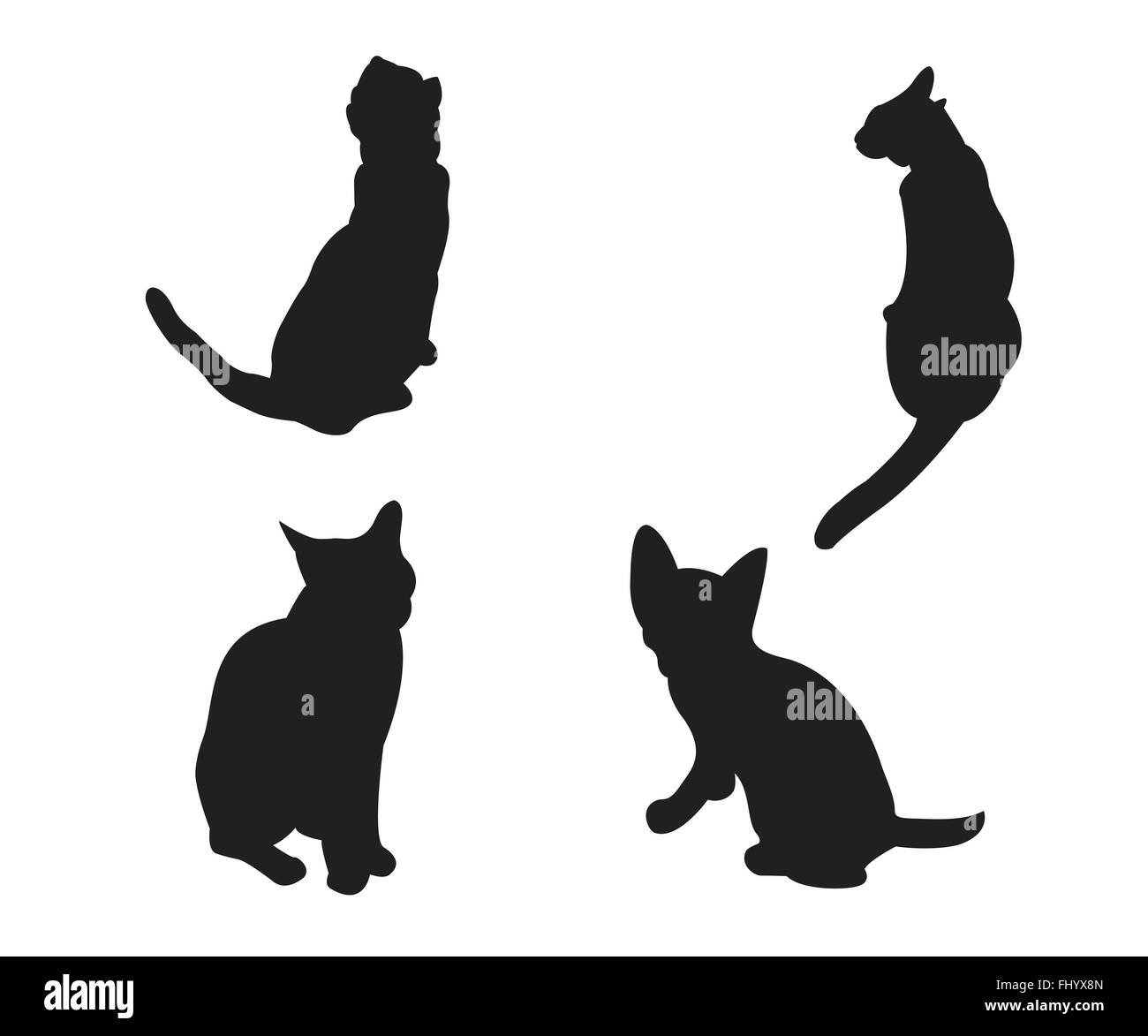 Jeu de silhouettes de chats isolé sur un fond blanc. Illustration de Vecteur