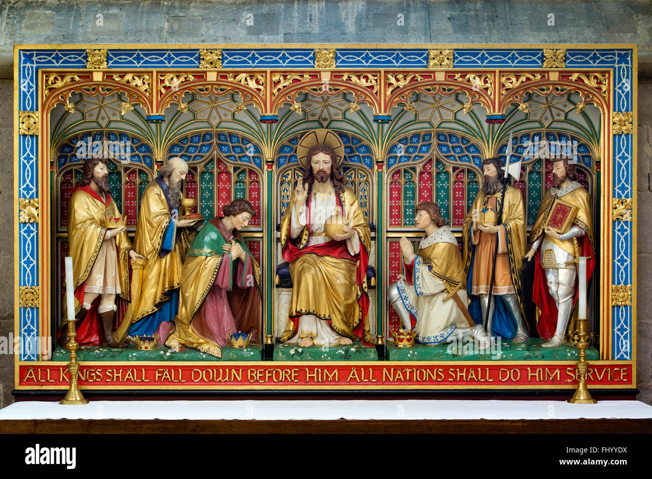 Jésus Christ sculpture autel panneau dans la cathédrale de Wells. Somerset, Angleterre Banque D'Images