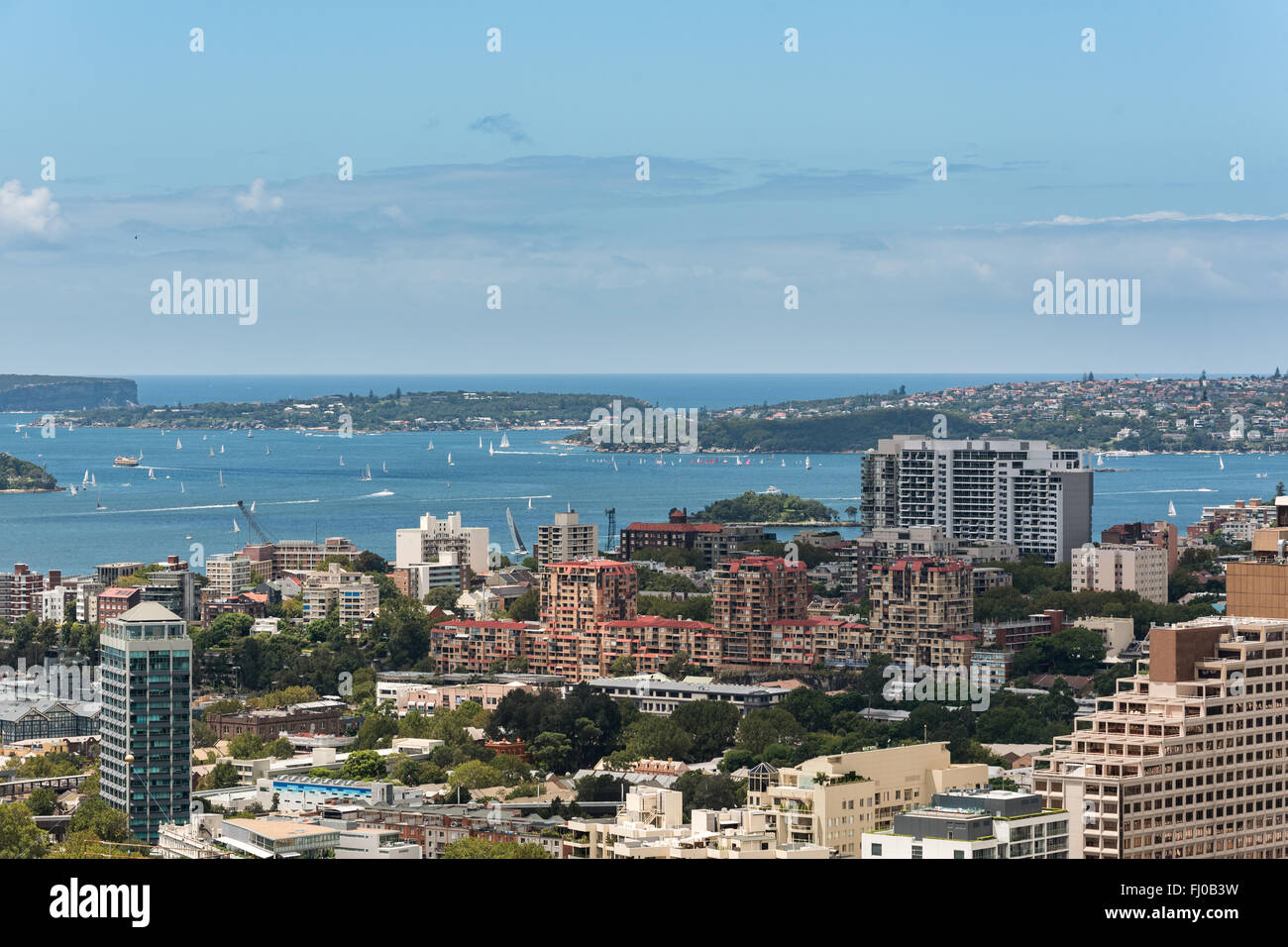 Le port de Sydney avec les navires et les yachts et les bâtiments adjacents de hauteur Banque D'Images