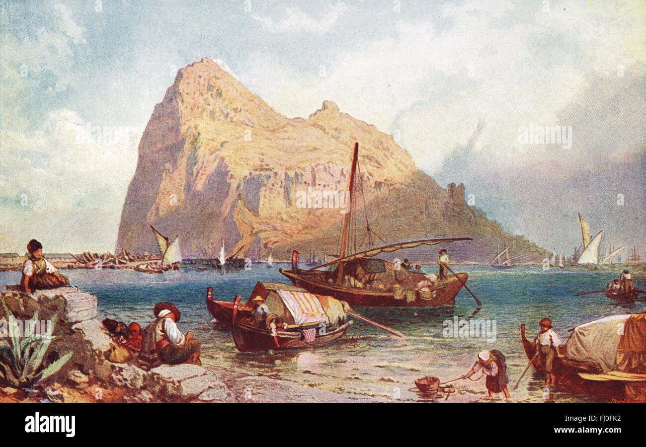 Vieille illustration le Rocher de Gibraltar Banque D'Images