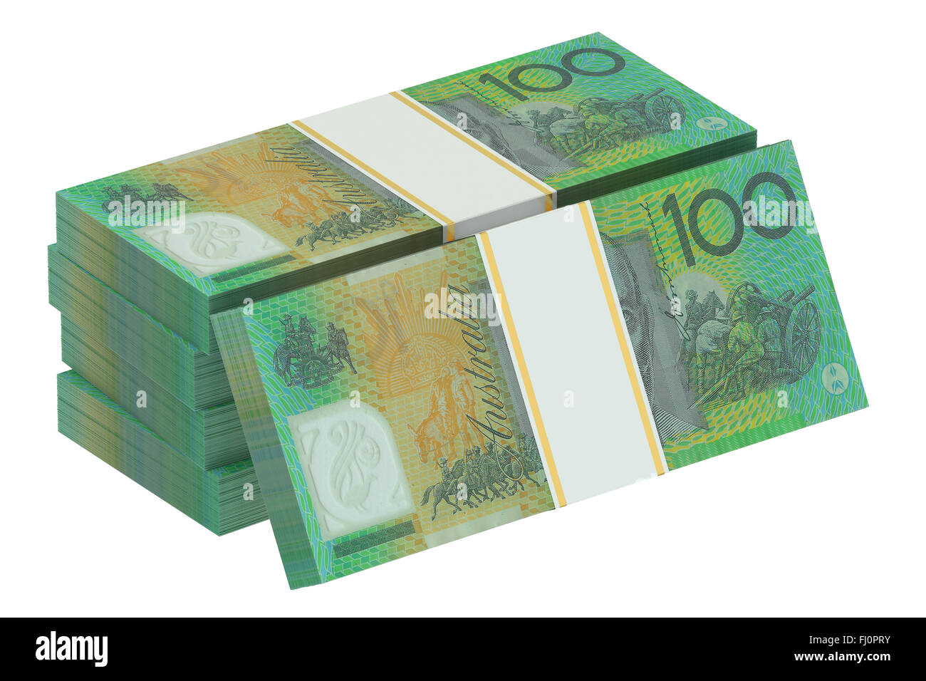 Paquets de dollars australiens isolé sur fond blanc Banque D'Images