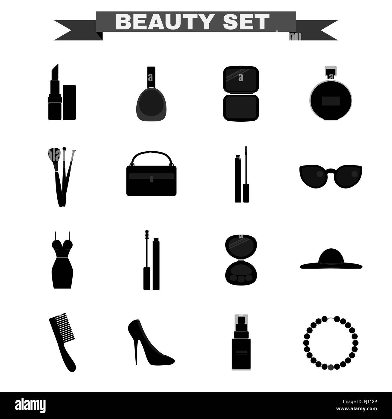 L'industrie de beauté big vector icon set. Rouge à lèvres, vernis à ongles, poudre, parfum, maquillage, Cosmétique Brosses Cas, lipgloss. Illustration de Vecteur