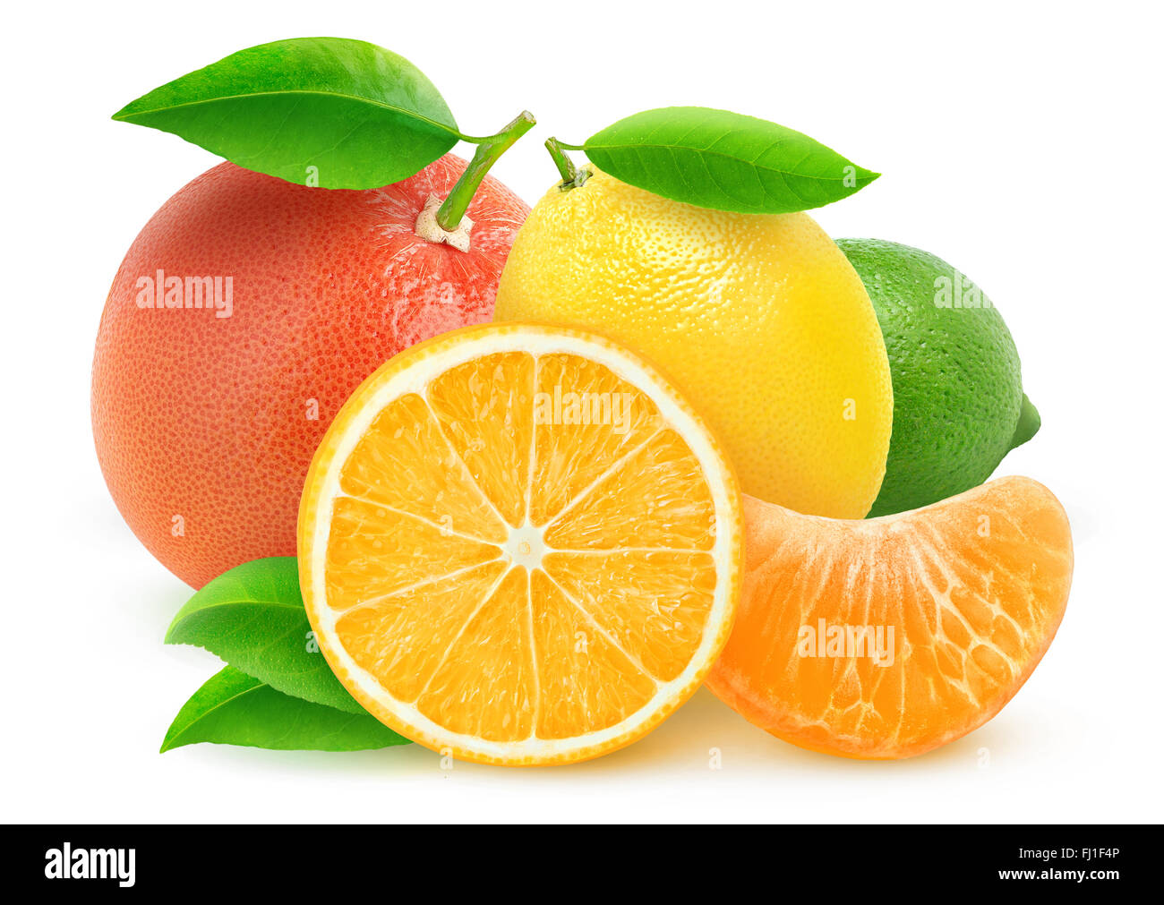 Divers agrumes isolated on white with clipping path Banque D'Images