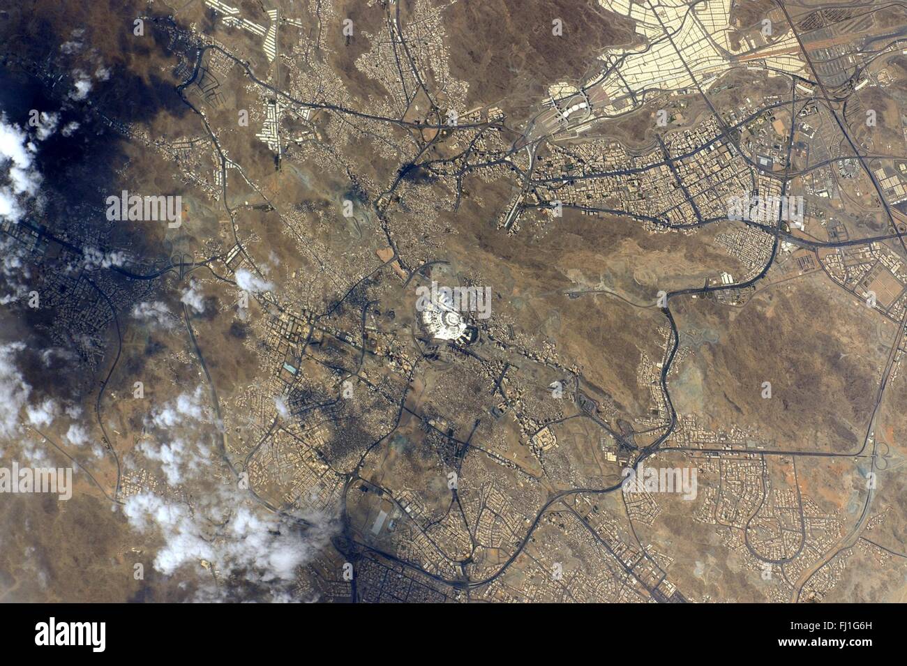 La Station spatiale internationale Vue de dessus à la Mecque en Arabie Saoudite à partir de l'espace 23 septembre 2015, dans l'orbite de la Terre. Banque D'Images