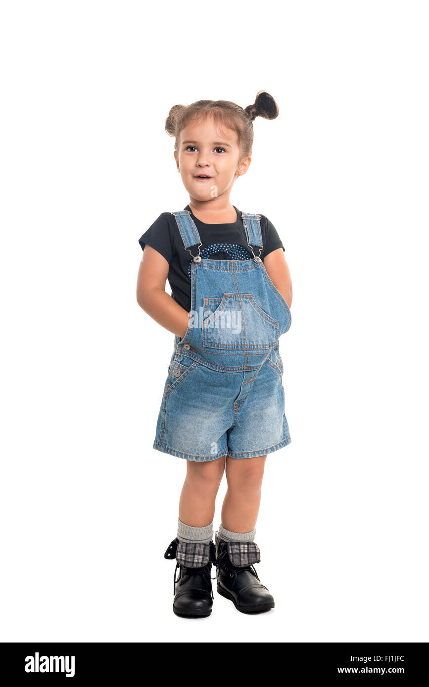 Mignon et élégant baby girl posing in studio.isolé Banque D'Images