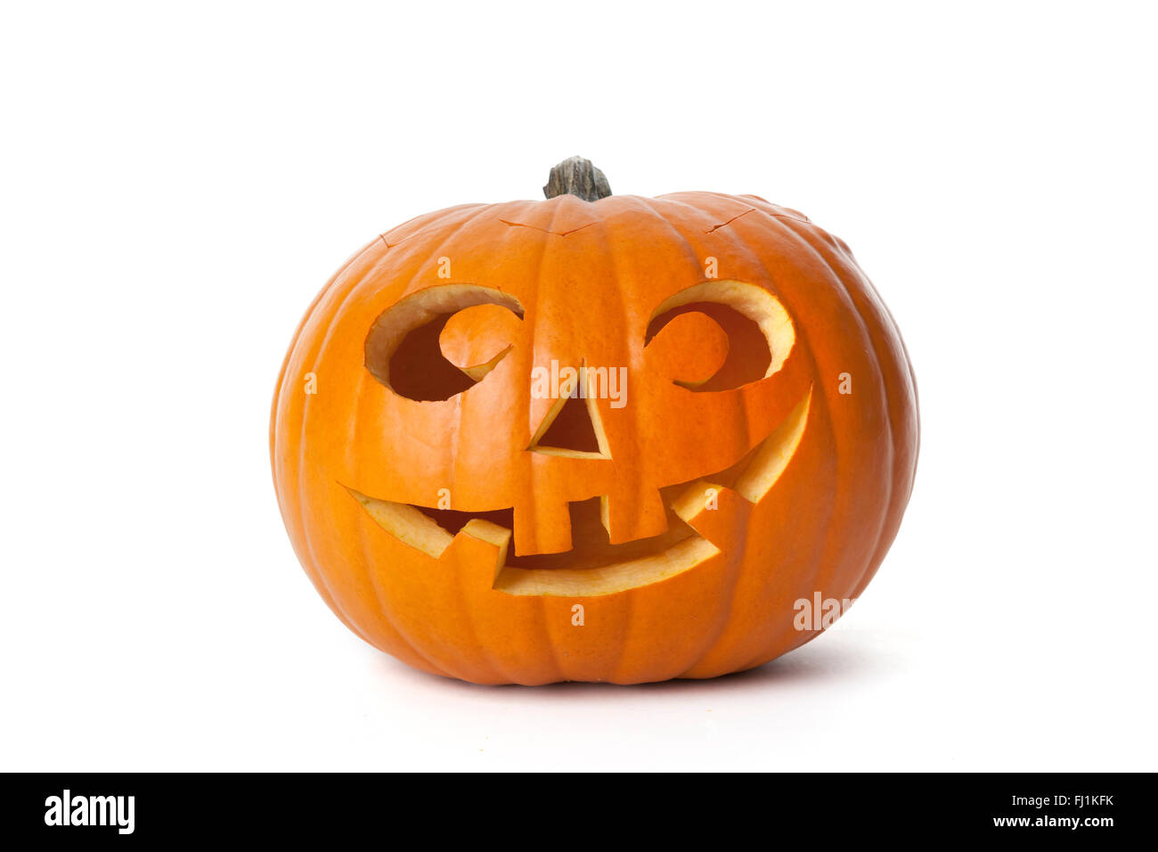 Smiling Halloween Pumpkin sur fond blanc Banque D'Images