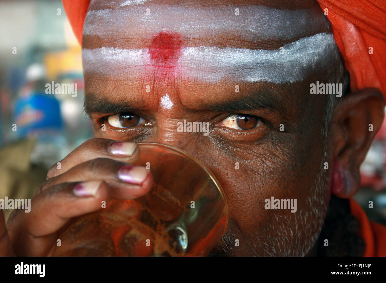 L'homme indien avec tilak sur le front, l'Inde Banque D'Images