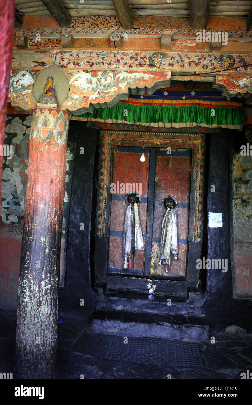 Thiksey gompa monastère porte au Ladakh Inde, , Banque D'Images