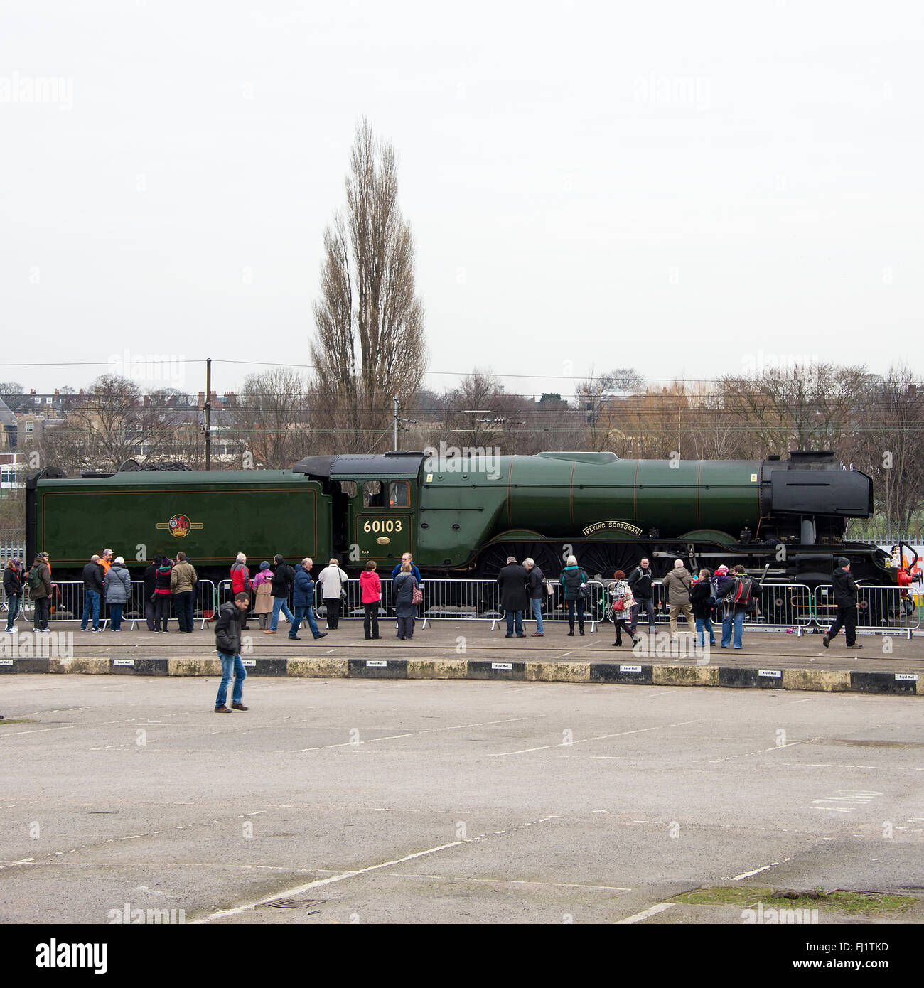 L'A3 machine à vapeur Flying Scotsman au National Railway Museum à York à nettoyer après un voyage de Londres Banque D'Images