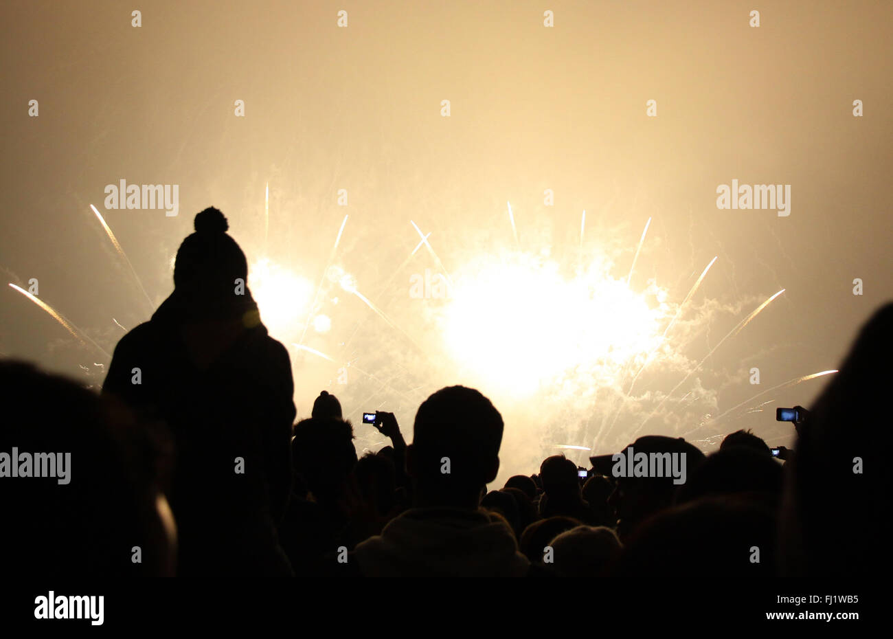 Les gens qui regardent l'artifice du Nouvel An à Zurich, Suisse Banque D'Images