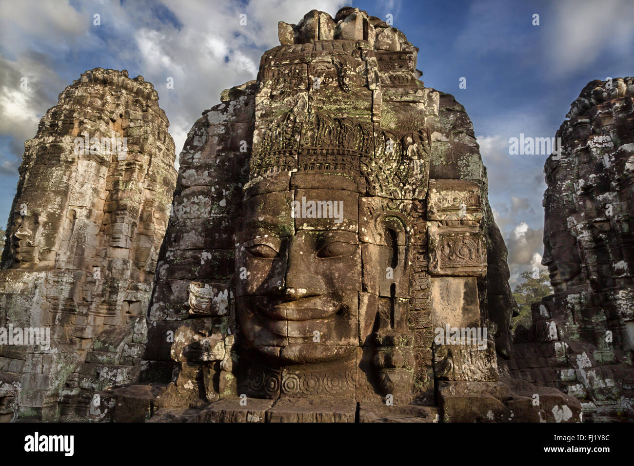 Visages de temple Bayon, Siem Reap, Cambodge Banque D'Images