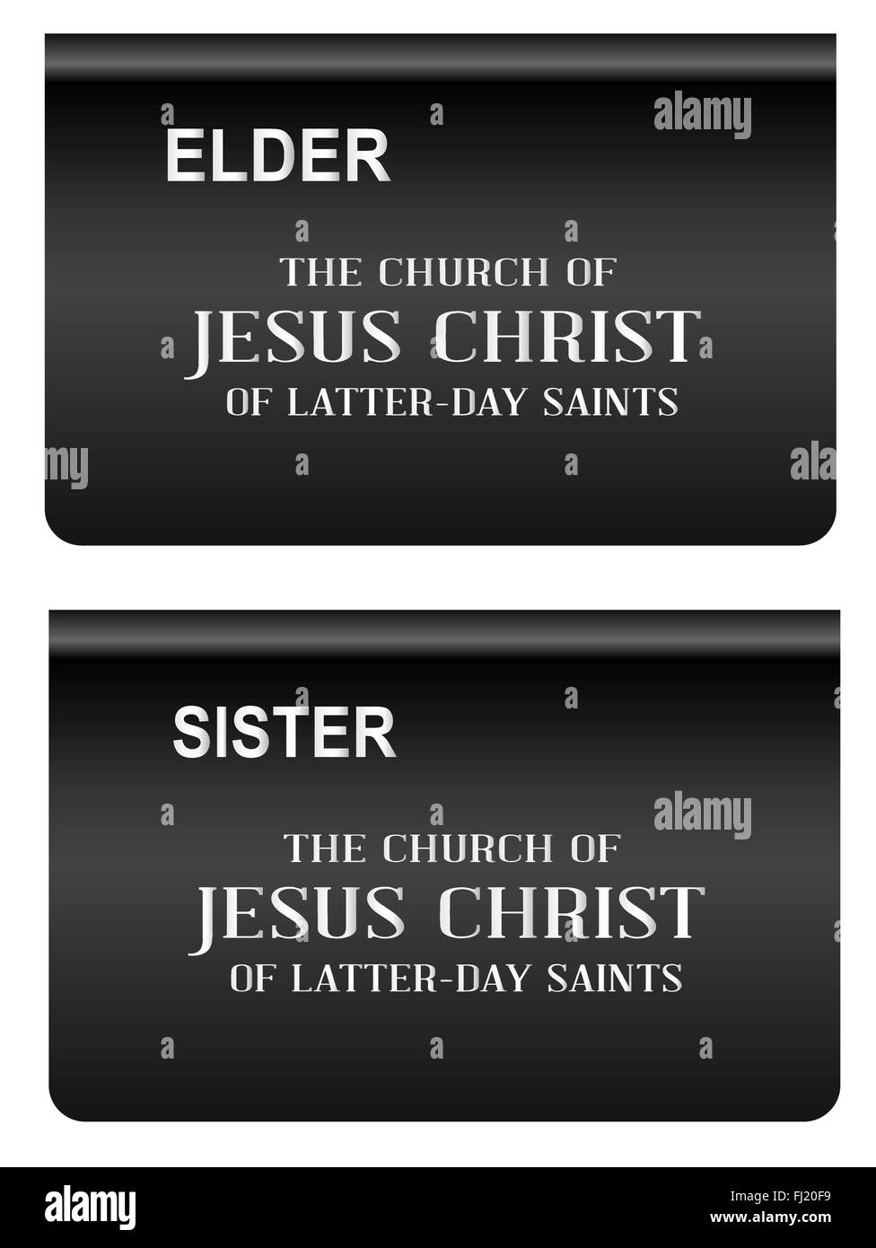 Badges avec une apparence similaire à la missionnaire Mormon insignes sur un fond blanc Illustration de Vecteur