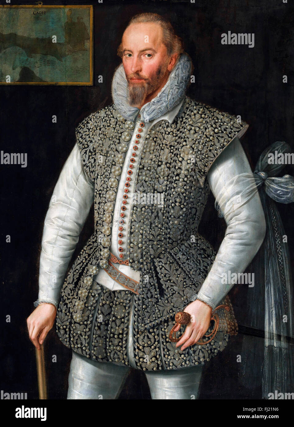 Sir Walter Raleigh (c.1554-1618). Portrait du poète élisabéthain, explorateur, soldat, marin, peint en 1598 par William Segar Banque D'Images