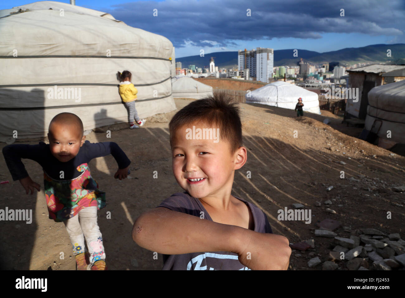 Portrait d'un des enfants en Mongolie Banque D'Images