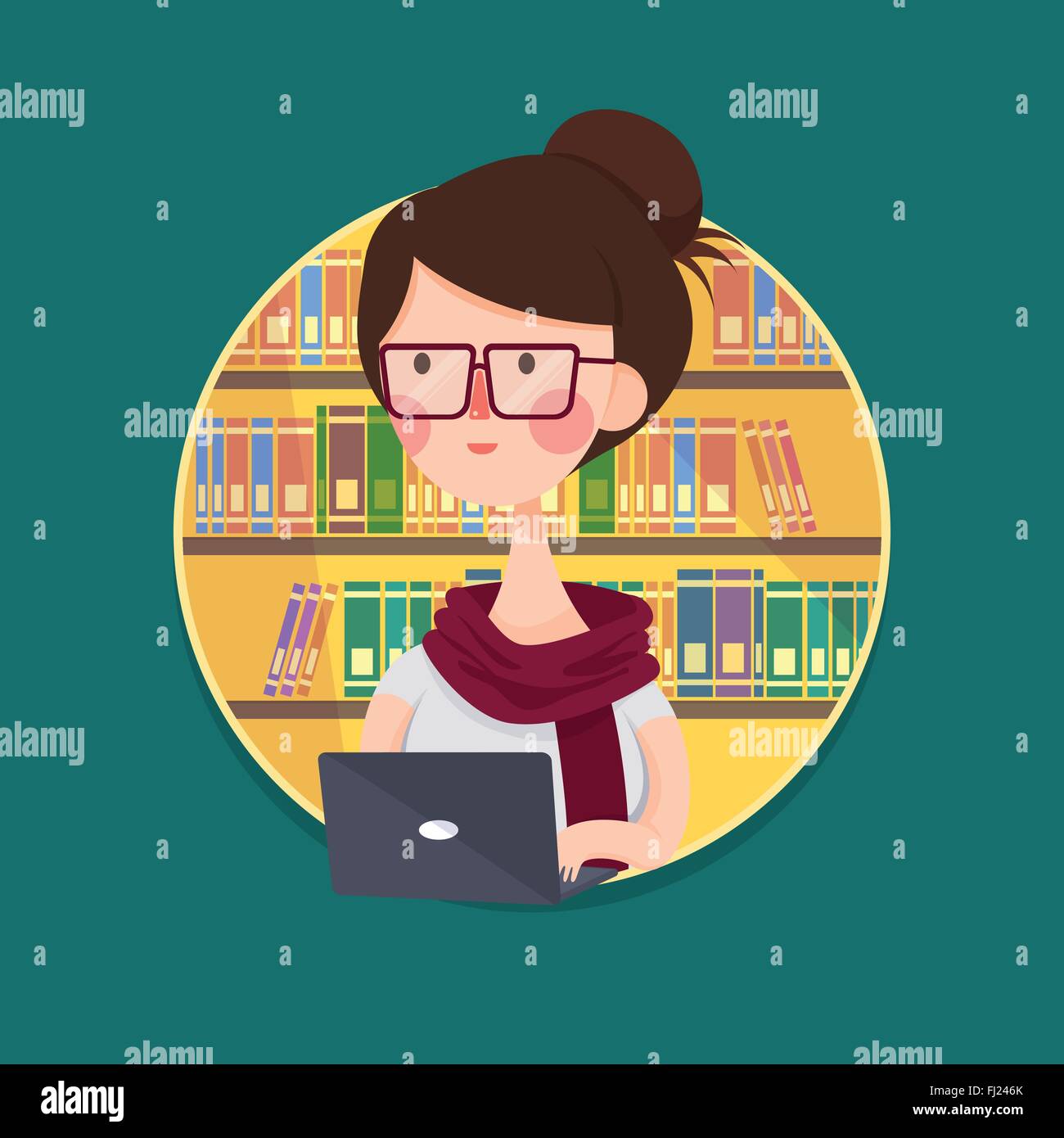 Vector Illustration of a College Girl Student Studying in Library, personnage Illustration de Vecteur