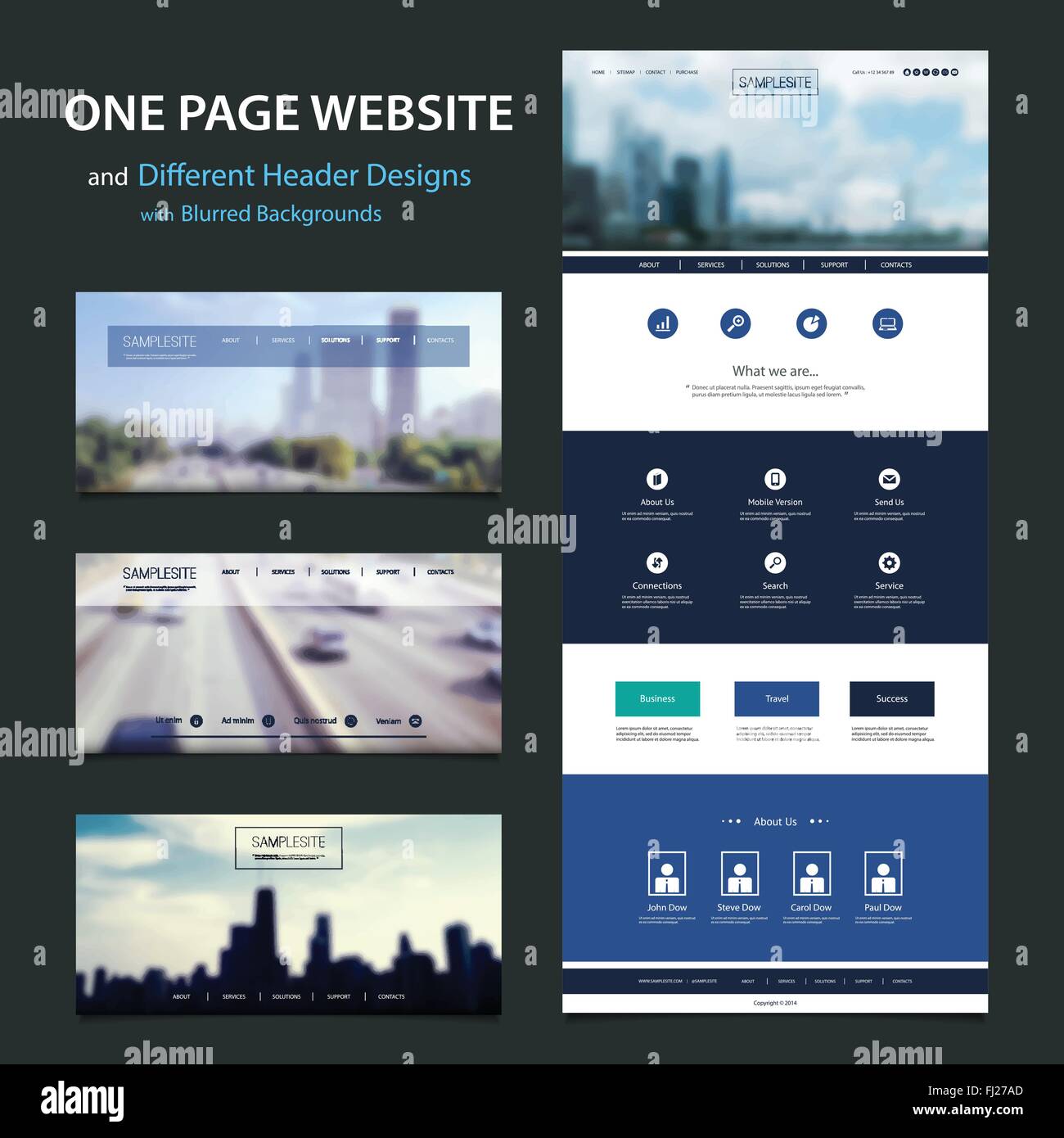Un modèle de site Web réactif Page avec différents modèles d'en-tête, Kit thème Urbain Illustration de Vecteur