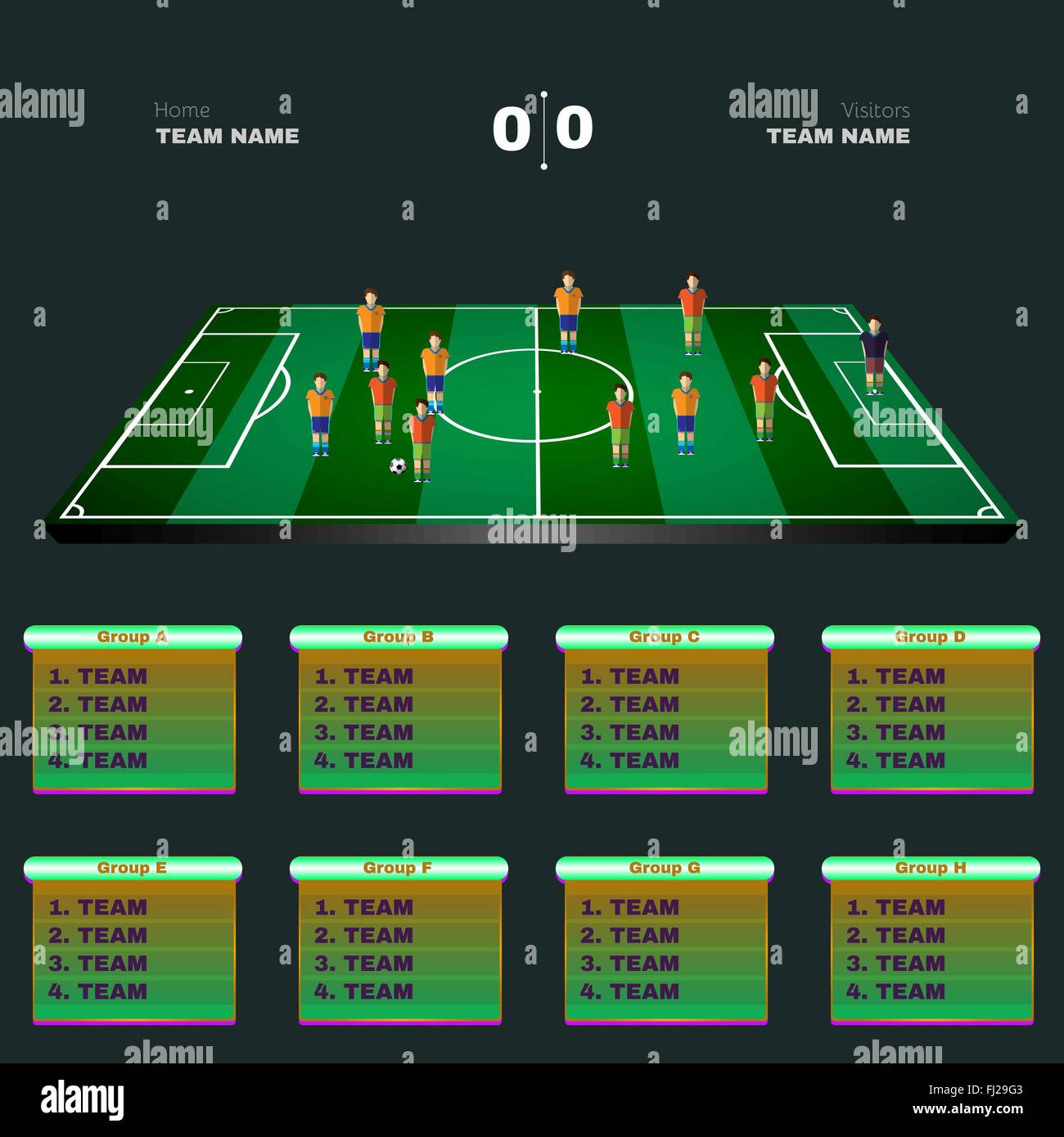 Aire de jeux de football Statistiques de jeu. Les groupes sportifs et les équipes des Tables. Les joueurs de football des positions sur une surface de jeu. Vecteur numérique. Illustration de Vecteur