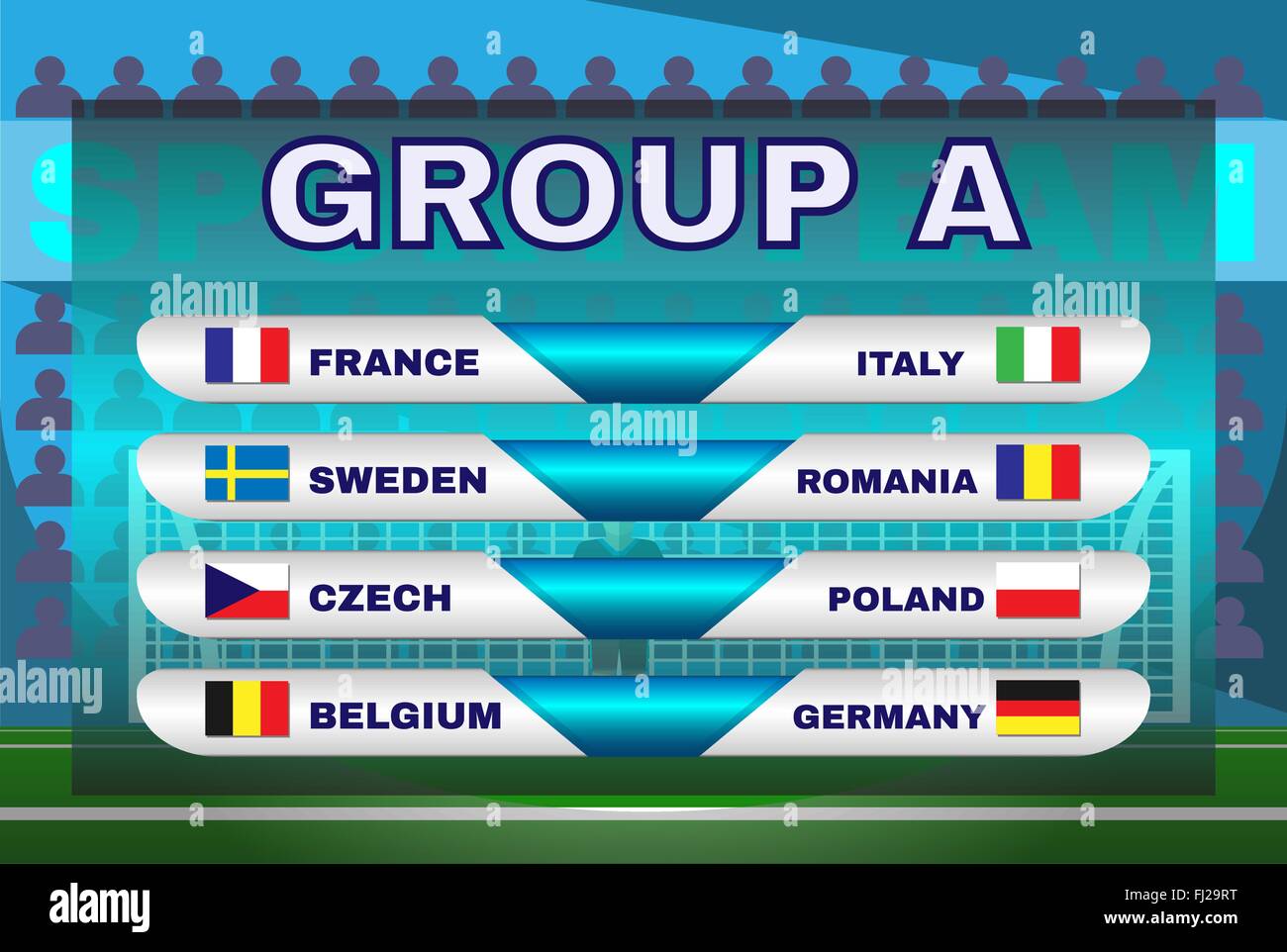 Un groupe de championnat de football Statistiques Tableau de bord. Tableau des rencontres sportives pour les groupes et les équipes. Jeu de football vecteur numérique Illustration de Vecteur