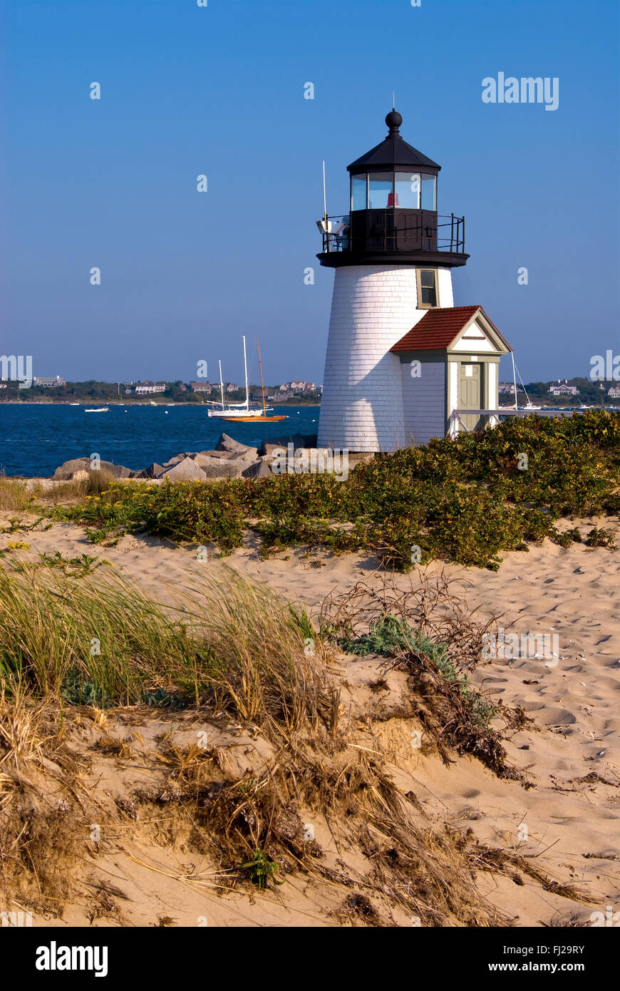 Brant Point Lighthouse sur l'île de Nantucket est seulement 26 pieds au-dessus du niveau de la mer, ce qui en fait le plus bas construit phare. Il est aussi le plus reconstruit la lumière. Banque D'Images