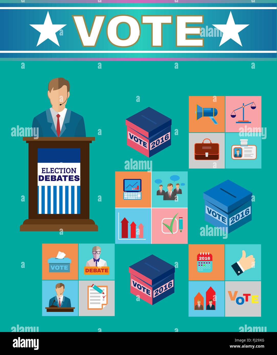 Débats électoraux Ad Campagne Flyer. Bannière de promotion sociale vote. Vector illustration numérique Illustration de Vecteur