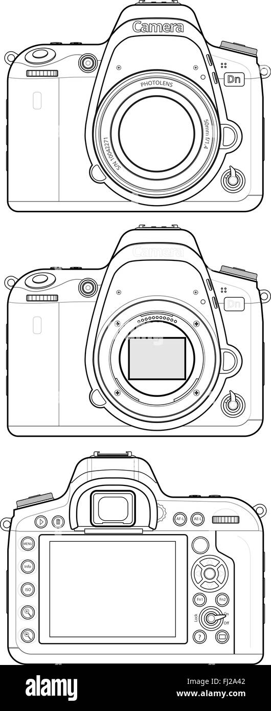 Aperçu de l'appareil photo reflex numérique Illustration de Vecteur