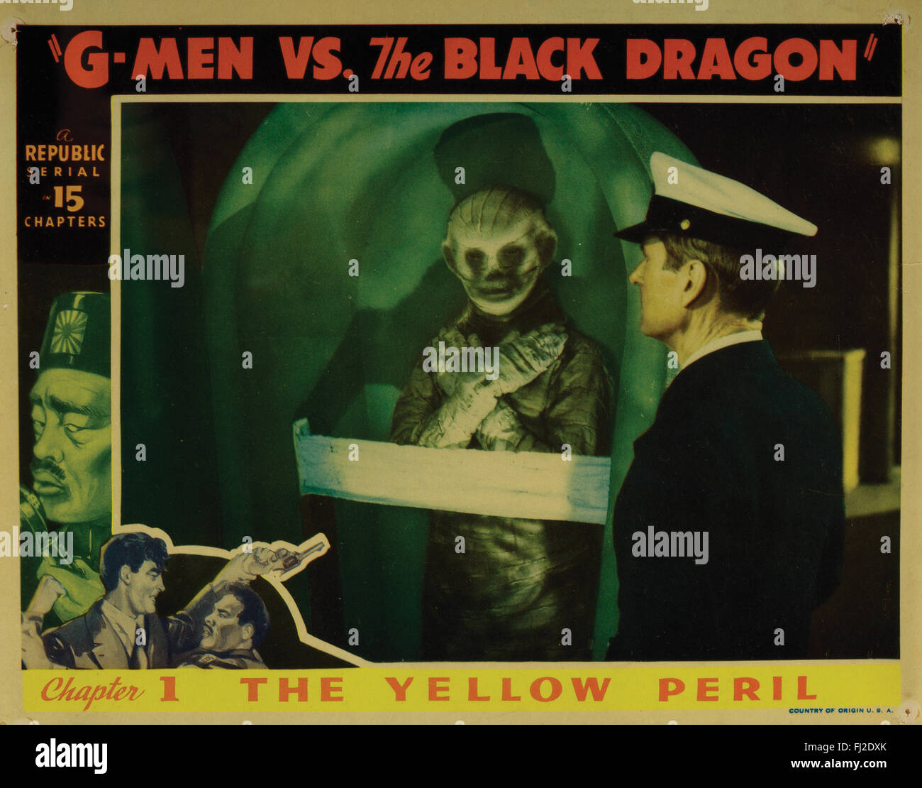 "G-Men vs le dragon noir : Chapitre 1 Le péril jaune', scène lobby card. Banque D'Images