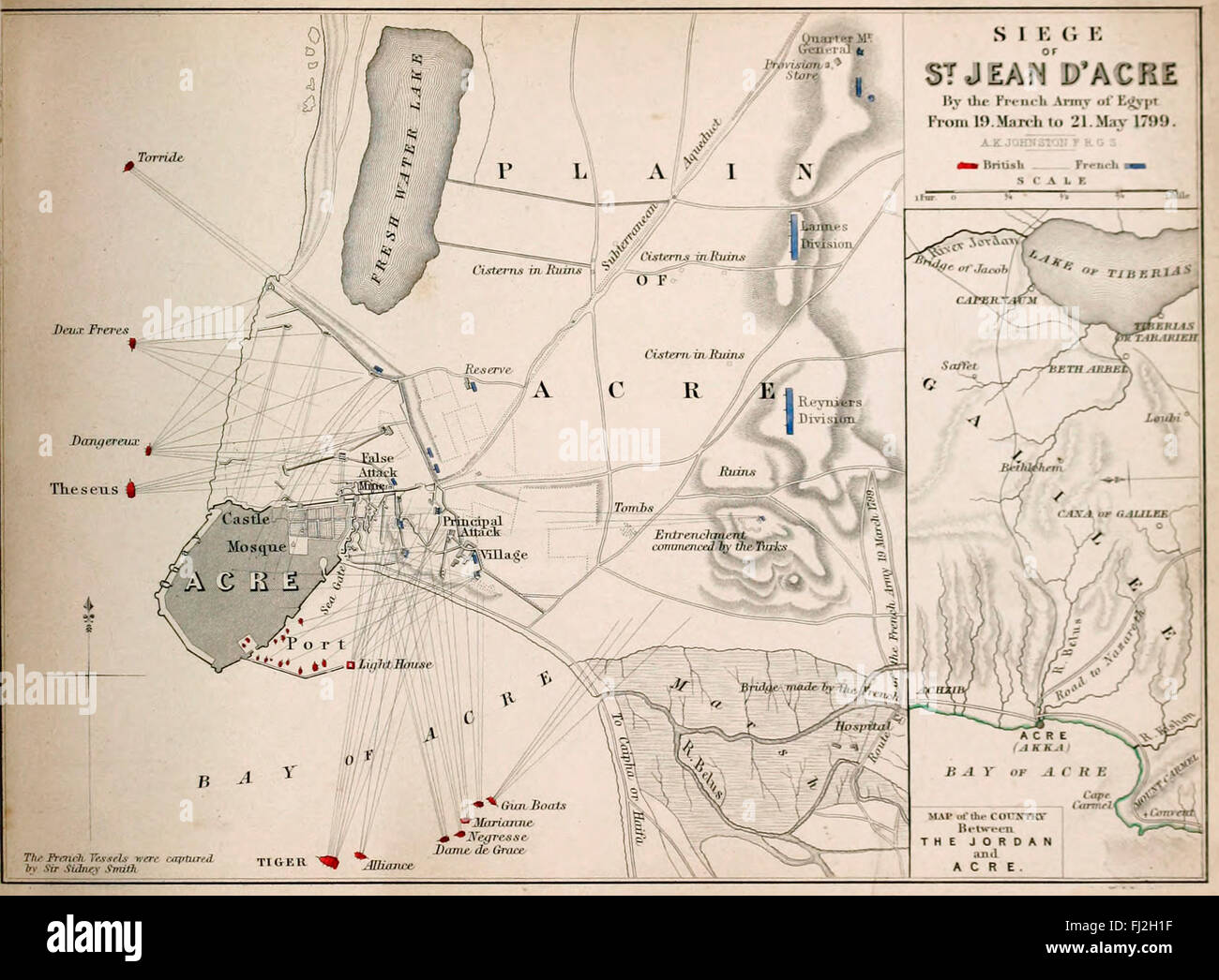 Siège de St Jean D'Acre par l'armée française de l'Égypte le 19 mars - 21 mai, 1799. Le siège d'Acre de 1799 n'a pas été le siège français de pouf-défendu, ville fortifiée d'Acre (Akko maintenant dans l'Israël moderne) et a été le point tournant de l'invasion de l'Égypte et la Syrie. Banque D'Images