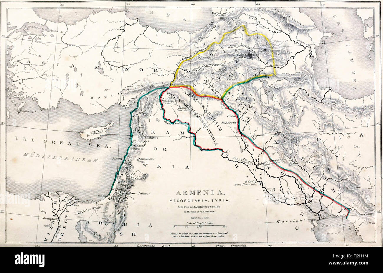 La carte de l'Arménie, la Mésopotamie, la Syrie et les pays limitrophes à l'époque des Patriarches Banque D'Images