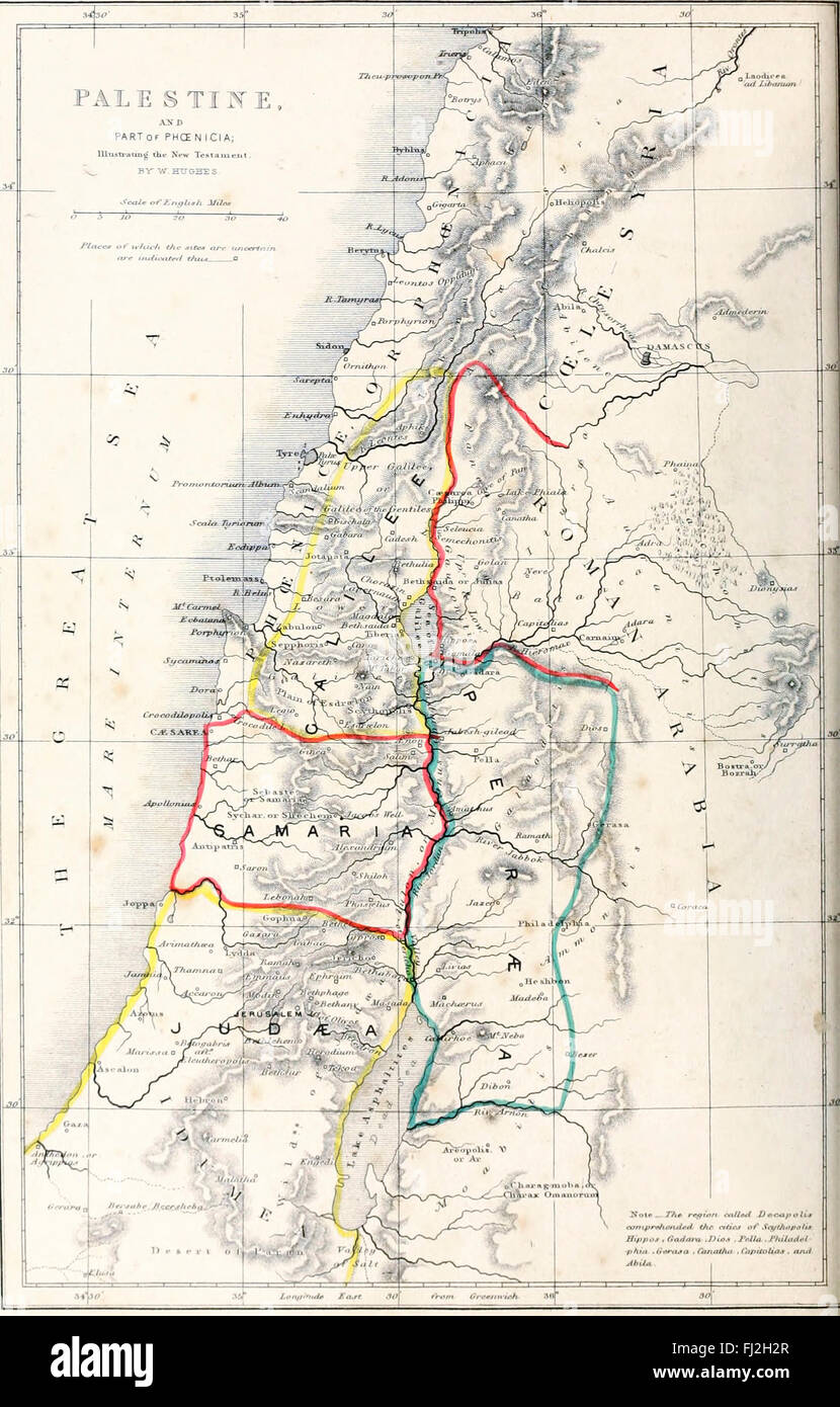 La carte de la Palestine et une partie de la Phénicie illustrant le Nouveau Testament Banque D'Images