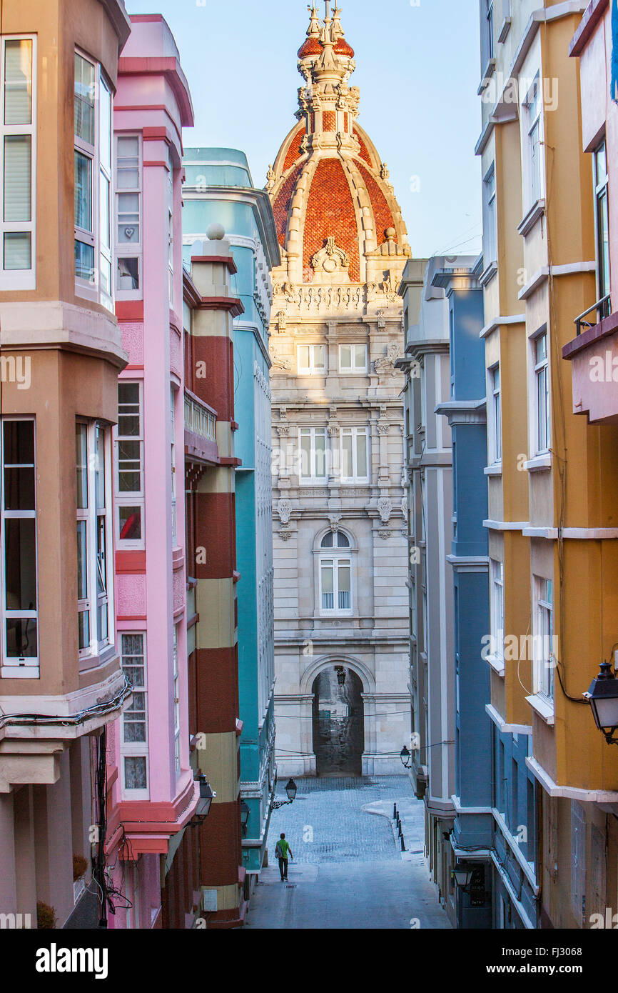 Hôtel de ville de la calle Gregorio Rocamonde,vieille ville, ville de La Corogne, Galice, Espagne Banque D'Images